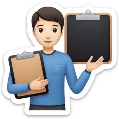 Minimalistic flat vector icon, iOS style, thin black contour on white background. Person silhouette with a project board (kanban/task board) behind. No text, no shadows.
 sticker