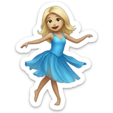 little blonde girl dancing in a blue bird costume sticker