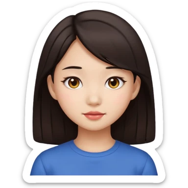 clean girl aesthetic emoji, asian beautiful dark brown hair sticker