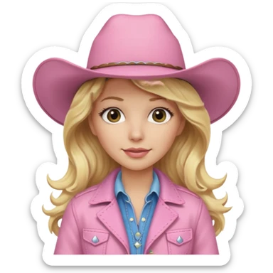 Blonde long wavy hair cowgirl with a soft pink hat and jacket sticker