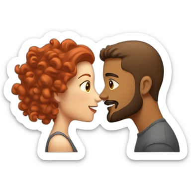 Brown man with a smooth hair cut fade and a beard kissing a White woman with long red curly hair sticker