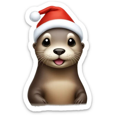 Otter with a Christmas hat sticker