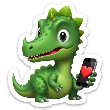Dinosaur with Iphone looking in with heart eyes sticker