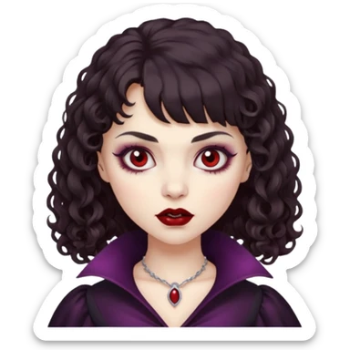 vampire feminine and with bangs  dark brown hair  curly hair a little scary   sticker