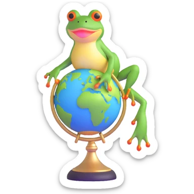 glamorous frog in a choker, standing on a globe sticker