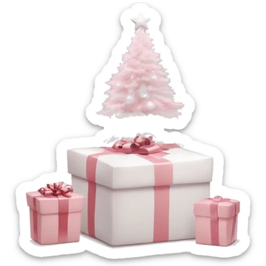 Light pink Christmas gifts under a white Christmas tree  sticker