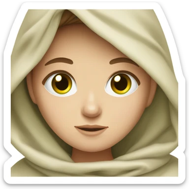 white girl with brown short hair with green eyes wrapped in blanket  sticker