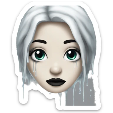 white goth women long black hair and with waterproof makeup with water dripping down her face  sticker