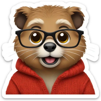 cute groundhog in a fully red sweater and glasses full body shown sticker