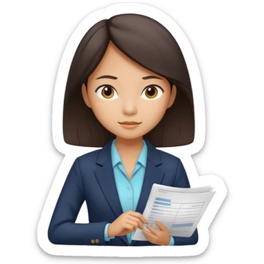 Asian girl accountant filing through financial papers sticker