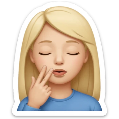una cara con los ojos cerrados y con un dedo en la boca sticker