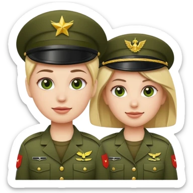 one emoji (female) wearing Army combat uniform and a second emoji (male) wearing the army green service uniform sticker