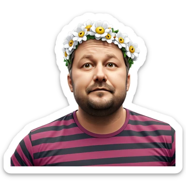 male cosplayer with flower crown sticker