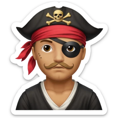 pirate with black eyepatch covering one eye and that eye not showing sticker