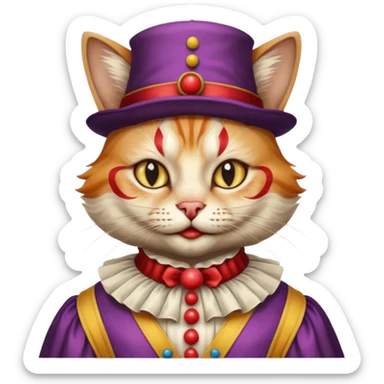 Renaissance painting style cat with clown makeup and attire sticker