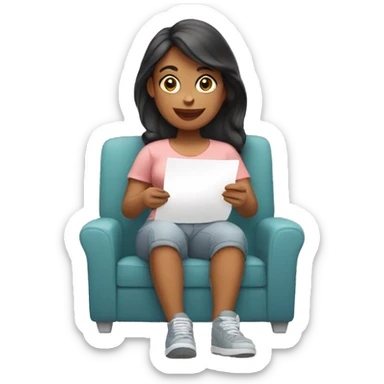 women sitting with application in her hand sticker