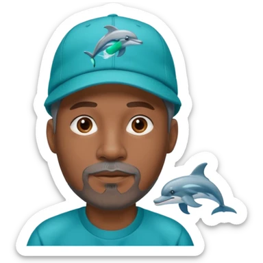 Black man with gray goatee wearing a Dolphins cap sticker