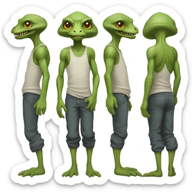 alien reptilian thug full, front and back view sticker