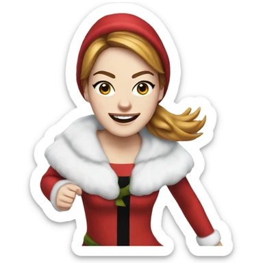 Emma Stone running emoji in a santa costume sticker