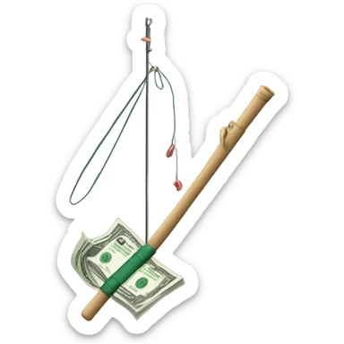 Fishing pole catching cash sticker