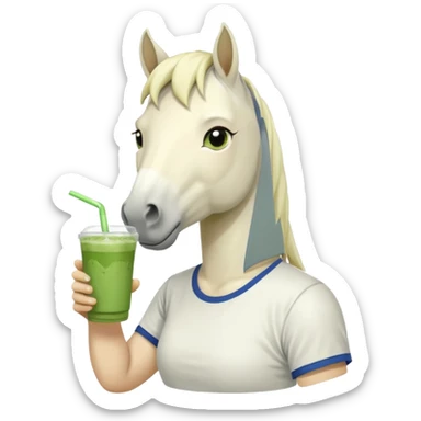  white horse with tshirt character holding matcha drink sticker