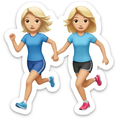 2 white women running holding hands one blonde one brunette sticker