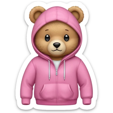 A teddy bear wearing a pink hoodie sticker