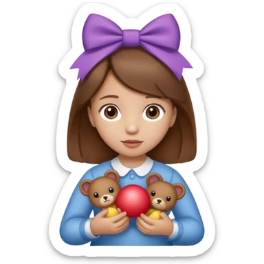 Girl child with bow in brown hair and toy  sticker