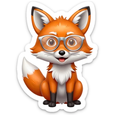 A surprised fox with sparkling fur, a glowing tail, a silver star on its forehead, and round glasses, with wide open mouth and eyes, looking shocked or scared. 🦊😱 sticker