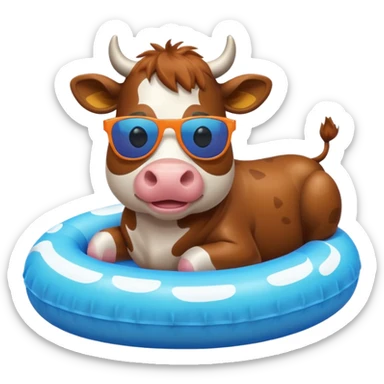 A cow with sunglasses and a pool floatie  sticker