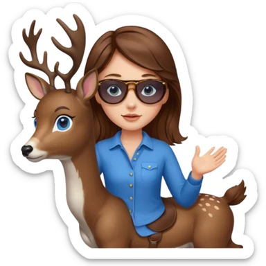 Brown hair blue eyed girl riding a deer with sunglasses sticker