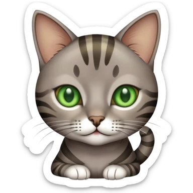 gray brown stripe cat with green eyes sticker