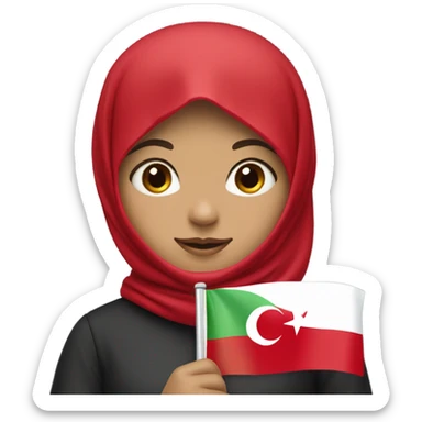 girl with hijab holding gummy bear and turkish flag sticker