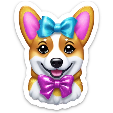 Lisa frank glitter corgi with ribbon bow on head sticker