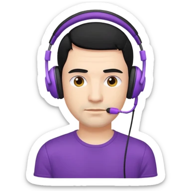 man with purple headphones and tshirt black hair sticker