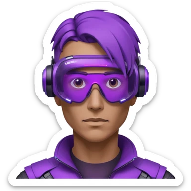 Cyberpunk man head 3d puruple cyber VR -glasses half rotate face 3d sticker