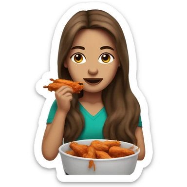Long brown hair women with teal eyes eating Buffalo wings in her car sticker