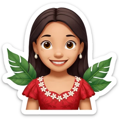Lilo from Lilo & Stitch, smiling, wearing red dress with white leaf pattern sticker