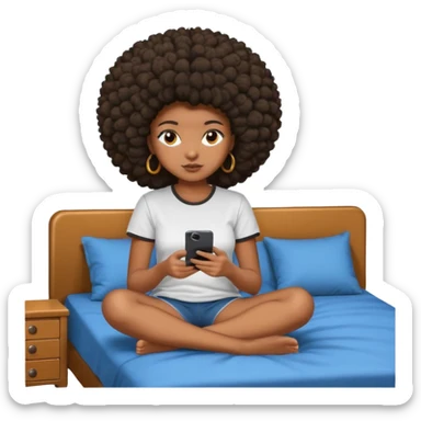 a slim thick black girl sitting on her bed with a big afroon her phone sticker