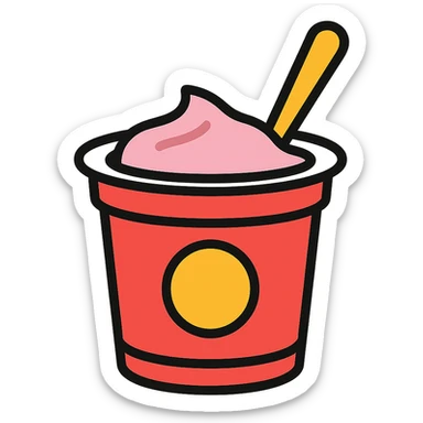 yogurt in a cup with a spoon, simple and clear, minimalistic, clean lines sticker