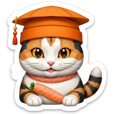 happy cat wearing a hat made out of sushi pieces sticker