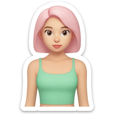 Tight cropped cami on a woman, very fitted, minimal, clean, fashion style, mint green color, apple emoji style look, no background. sticker