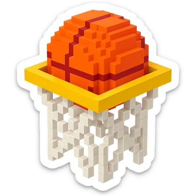 A voxel-style basketball in a net, variation 5 sticker