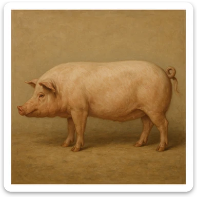 side view of a pig, realistic style, academic color palette, minimal background, focus on pig sticker