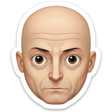 Steven Miller, Trump advisor, bald, very grim expression, very narrow face, pronounced sagging eyelids on the outer sides, bottom lip sticking out sticker