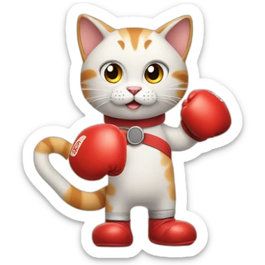 the cat in boxing gloves raised one paw sticker