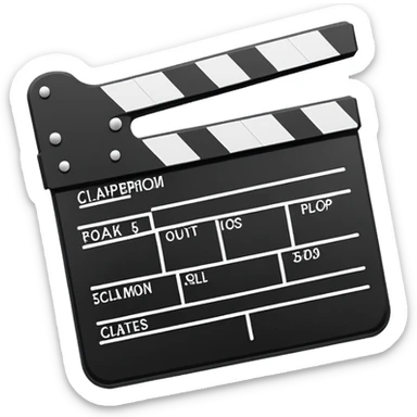 ultra simple film slate outline, black line drawing only, no fill or shading, just essential outlines of a clapperboard sticker