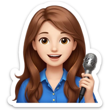 Beautiful Girl with long brown hair singing karaoke funny light blue aesthetic background with lights sticker