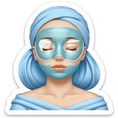 female face with blue face mask, closed eyes, serene spa treatment sticker