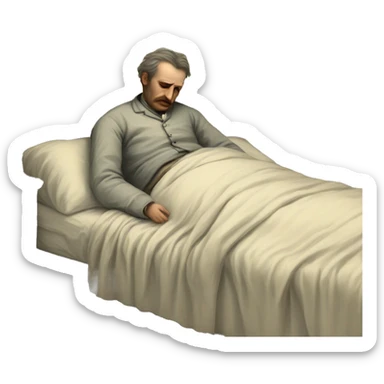 A sick man on a bed in 1870 sticker